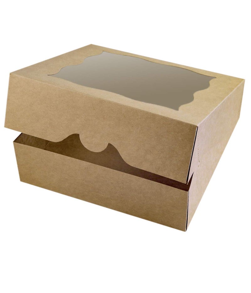 CHERRY 15-Pack 10""x10""x3""Brown Bakery Boxes with PVC Window for Pie and Cookies Boxes Large Natural Kraft Paper Box 10x10x3inch (Brown, 15) - Image 1